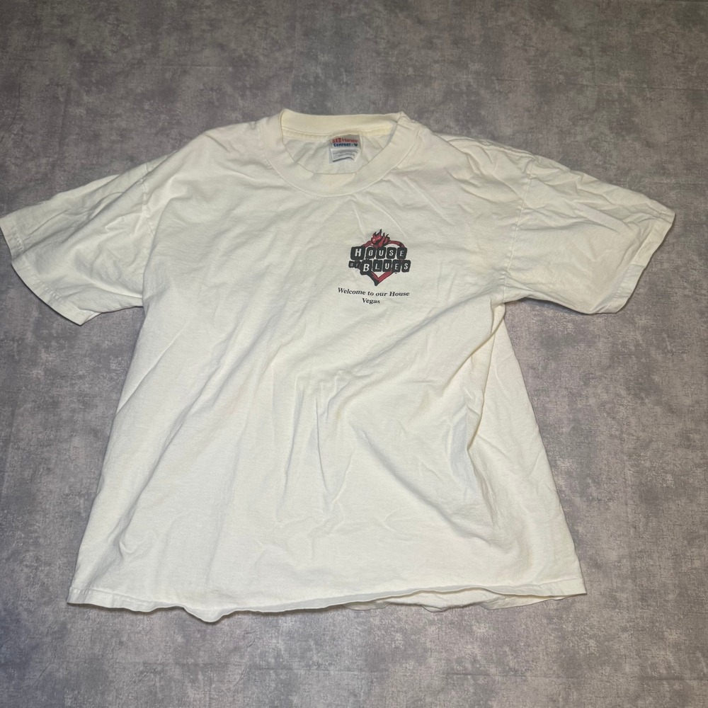 Vintage House of Blues Las Vegas Hanes T-Shirt White Large Vegas Graphic Tee